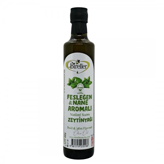 Soğuk Sıkım Fesleğen ve Nane Aromalı Sızma Zeytinyağ 500 Ml