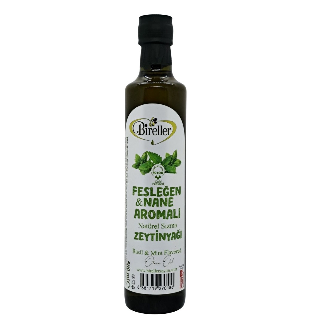 Soğuk Sıkım Fesleğen ve Nane Aromalı Sızma Zeytinyağ 500 Ml